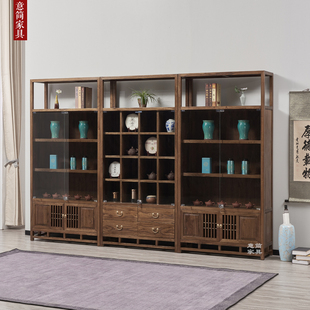 博古架实木中式带玻璃展示柜茶室茶叶置物架榆木多宝阁陈列架书架