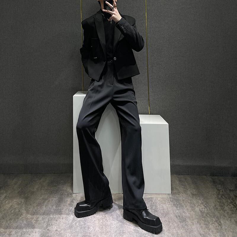 2025新品春秋季小众垫肩短款小西装套装男百搭简约休闲高级感裤子