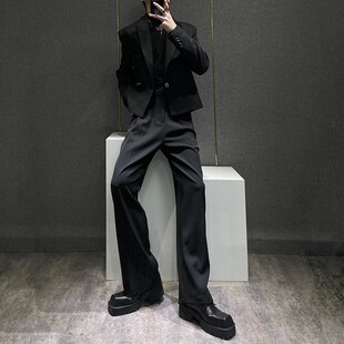 2025新品春秋季小众垫肩短款小西装套装男百搭简约休闲高级感裤子