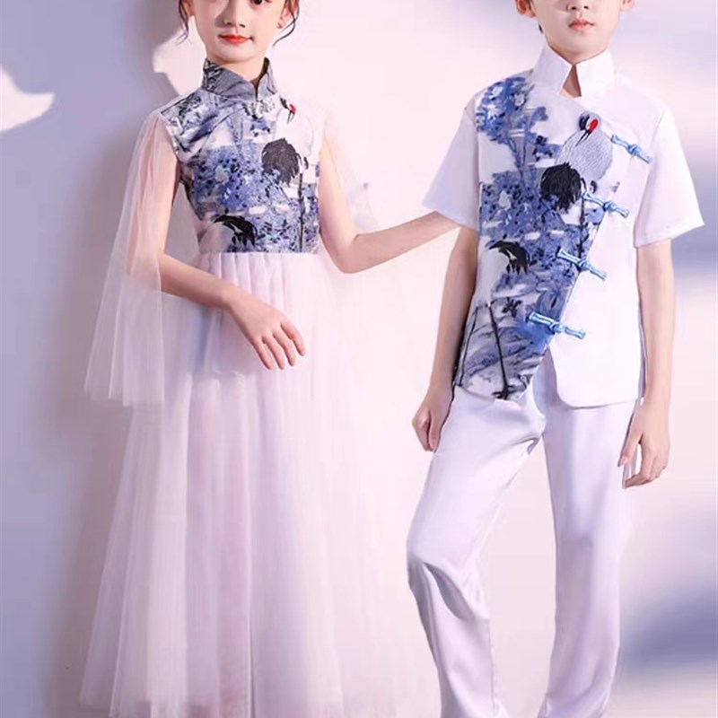 儿童演出服唐装中小学生大合唱团男女童朗诵幼儿园古筝表演服装春