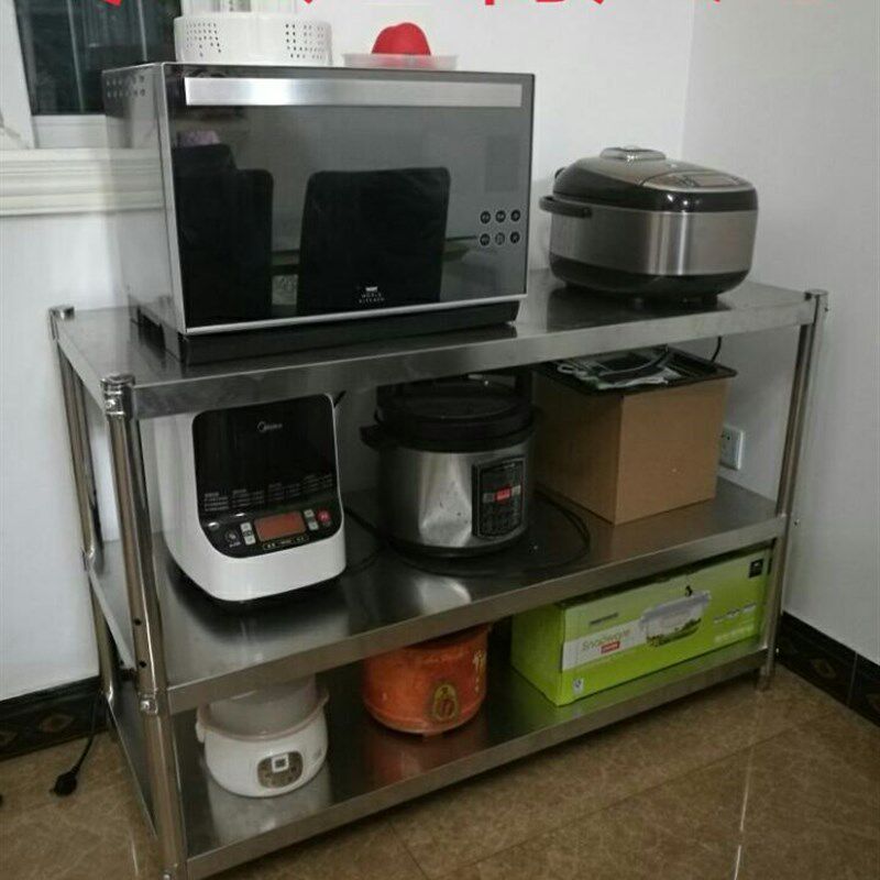 不锈钢厨房置物架3层微波炉架子多功能落地三层烤箱架收纳储物架