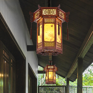 中式仿古宫灯古典实吊灯宫廷寺庙茶楼客栈过道门楼影视六角木灯笼