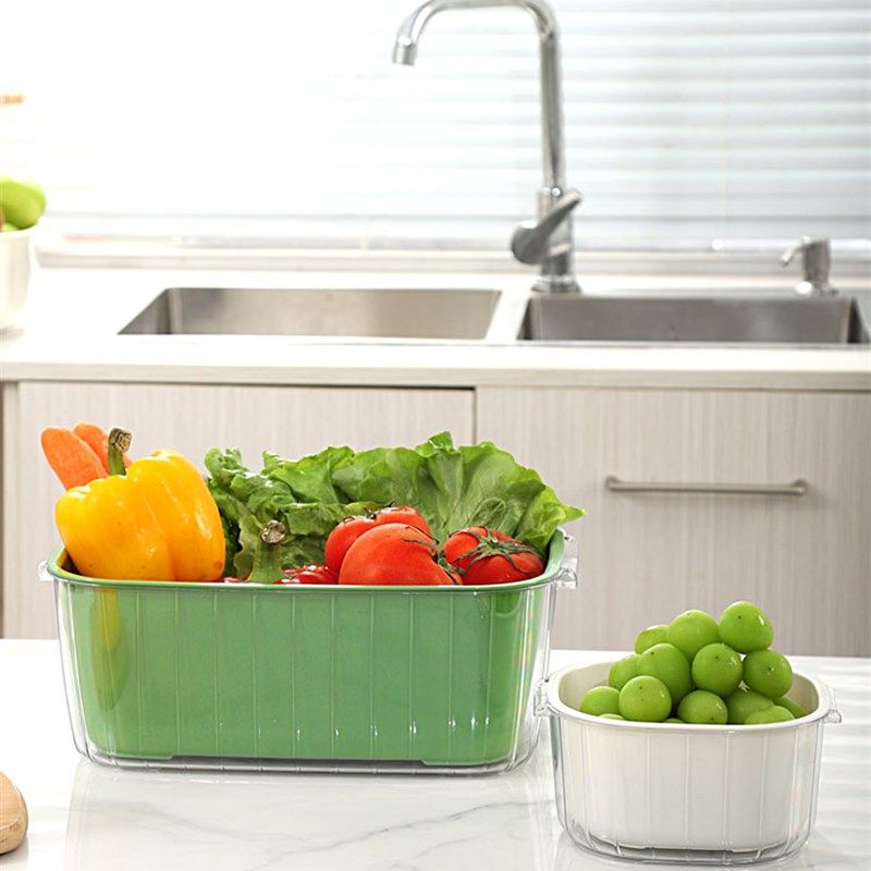 洗菜盆沥水篮双层厨房客厅家用淘菜盆塑料长方形六件套中式水果盘