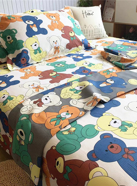 档全棉鱼骨棉床儿童卡通鱼骨纹老粗布三件套榻榻米大炕床盖
