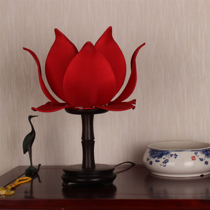 新中式莲花灯台灯古典荷花灯佛台灯书桌灯竹节灯实木床头灯中国风