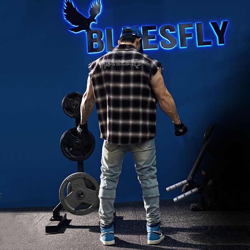 BLUESFLY 复古拼色短袖格子衬衫男夏季街头宽松bf风休闲上衣t恤