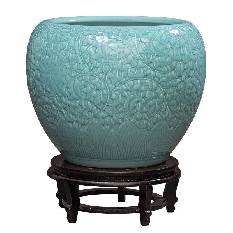 景德镇陶瓷书画缸卷轴缸影青釉大花瓶书房客厅落地字画收纳筒摆件