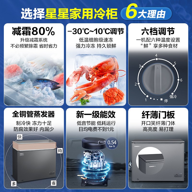星星冰柜家用商用205/305L小型减霜冰箱冷藏冷冻铜管一级能效冷柜