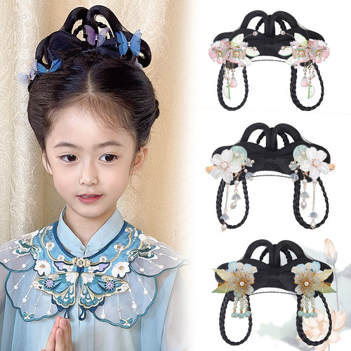 汉服儿童头饰女发髻古装假发古风发包盘发垫发发饰一体式古装造型