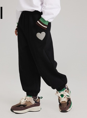 ei童装儿童休闲加绒长裤秋装2023新款男女童宽松束口裤亲子装卫裤