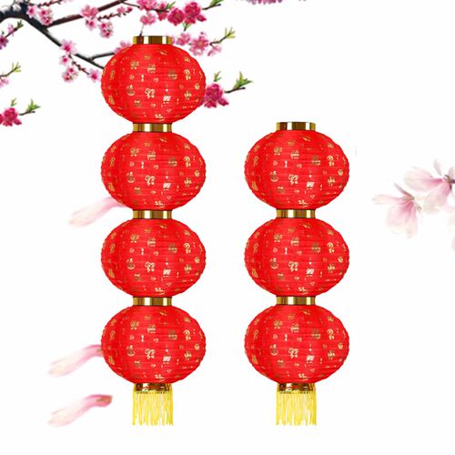 大红灯笼串春节元旦新年户外防雨三四五连串灯笼圆灯笼串挂饰定制