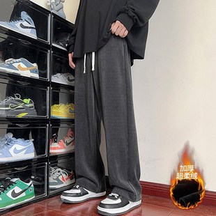 雪尼尔加长裤子男款高个子冬季加绒直筒卫裤男生灯芯绒阔腿休闲裤