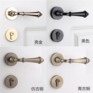 金色门锁美式 静音分体锁卫生间实木门把手通用 简约室内房门锁欧式