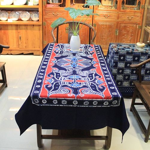 蜡染画长桌布云南特色手工布艺台布大号棉布桌面装饰客厅茶几盖布