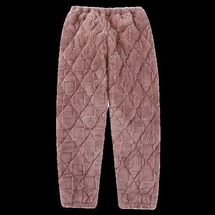 睡裤女款冬季加绒超厚三层夹棉加厚法兰绒男士加厚保暖家居服棉裤