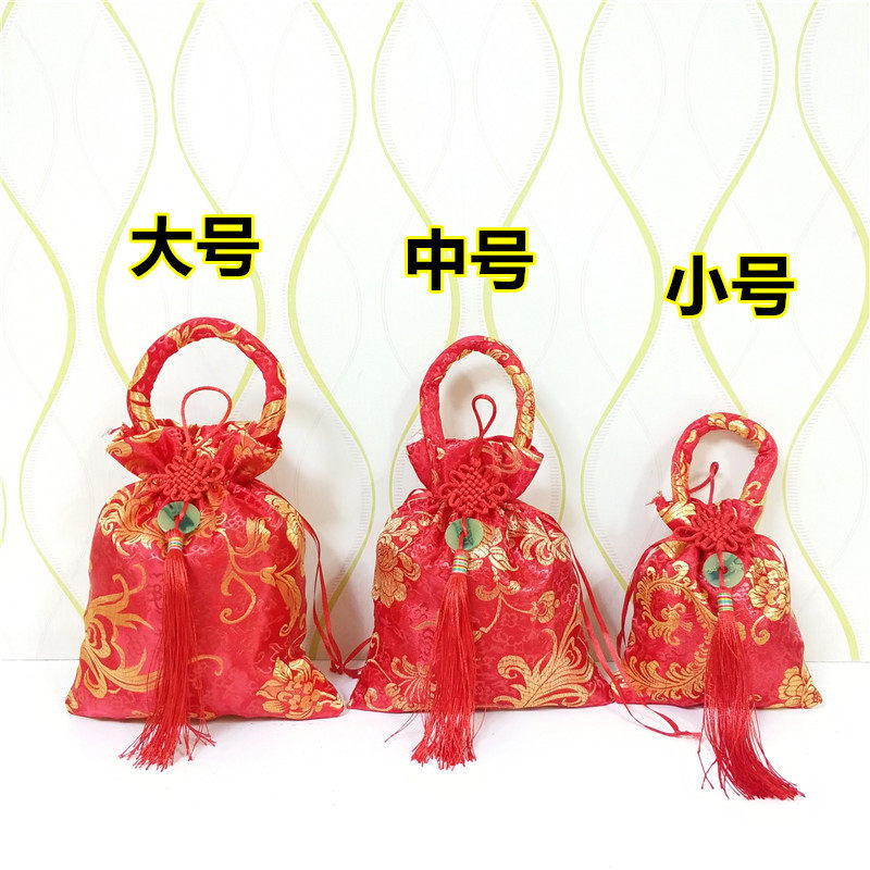 2019新款创意个性结婚织锦缎喜糖袋子宝宝满月束口喜蛋回礼袋包邮