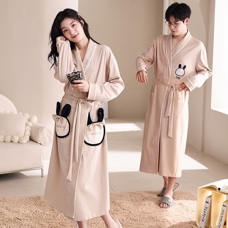 睡袍男女情侣四季通用纯棉长款浴袍春秋长袖夏季酒店风睡衣女冬款