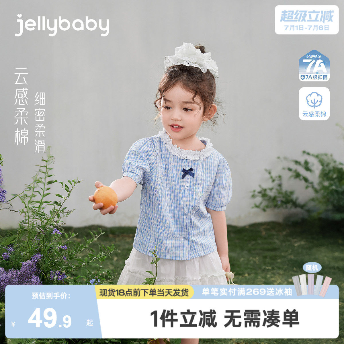 [学院风蓝色条夏季薄款开襟衬衫]