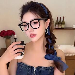 高颅顶飘带发箍带齿女夏日清凉神器牛仔丝带编发头箍发卡少女发饰