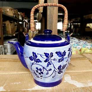 青花瓷陶瓷壶老式提梁壶陶瓷泡茶壶餐厅凉水壶大容量