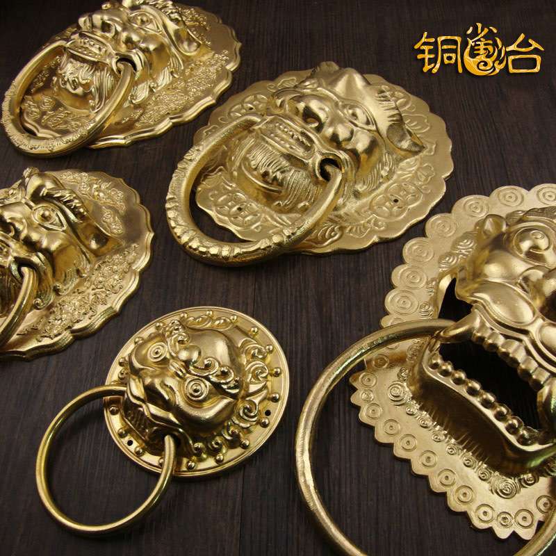 中式仿古门环拉手兽头狮头虎头大门拉手对开门木门庭院把手铜拉环