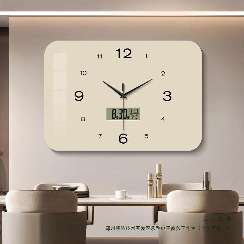 万年历餐厅钟表挂钟客厅2025新款简约纯色挂表创意家用时钟挂墙上