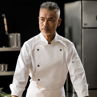 厨师工作服男长袖主厨透气酒店餐饮高端厨师长工作服高档厨房厨衣