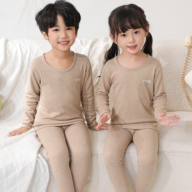儿童德绒保暖内衣套装男童女童秋衣秋裤中大童秋冬蚕丝打底棉毛衫