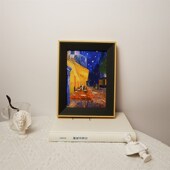 梵高夜间咖啡馆复古摆画挂画客厅餐厅油画桌面摆件装 饰画定制相框