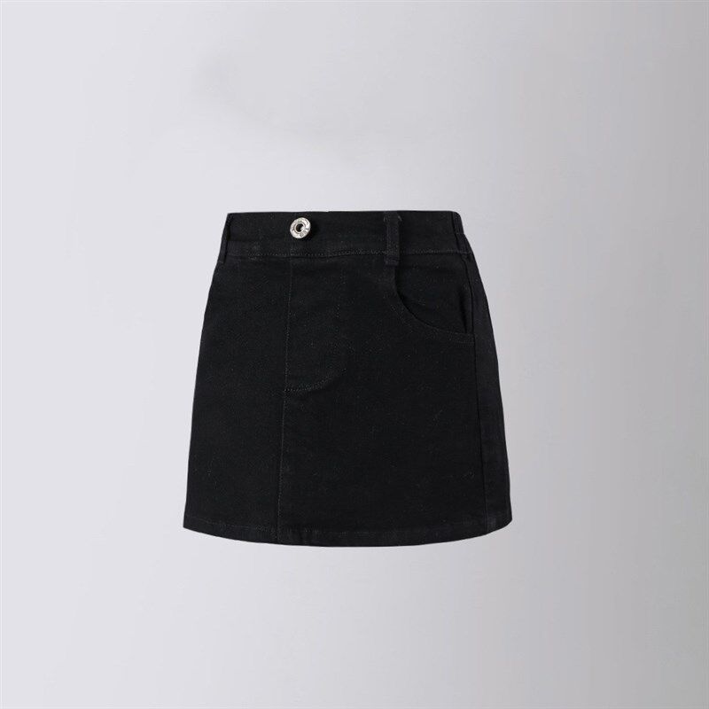 女童2024黑色牛仔裙半身裙秋季新款假两件针织衬衫短裙两件套装潮