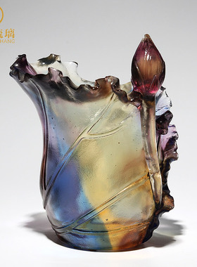 琉璃荷花笔筒摆件办公室老板桌送女领导的生日礼物高档工艺品升职