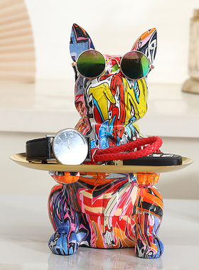 法斗犬狗入户玄关个性花纹钥匙收纳摆件客厅鞋柜家居装饰新居礼品