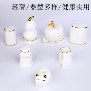 创意骨瓷便携牙签筒金边陶瓷家用饭店酒店L可爱葫芦牙签盒餐具配