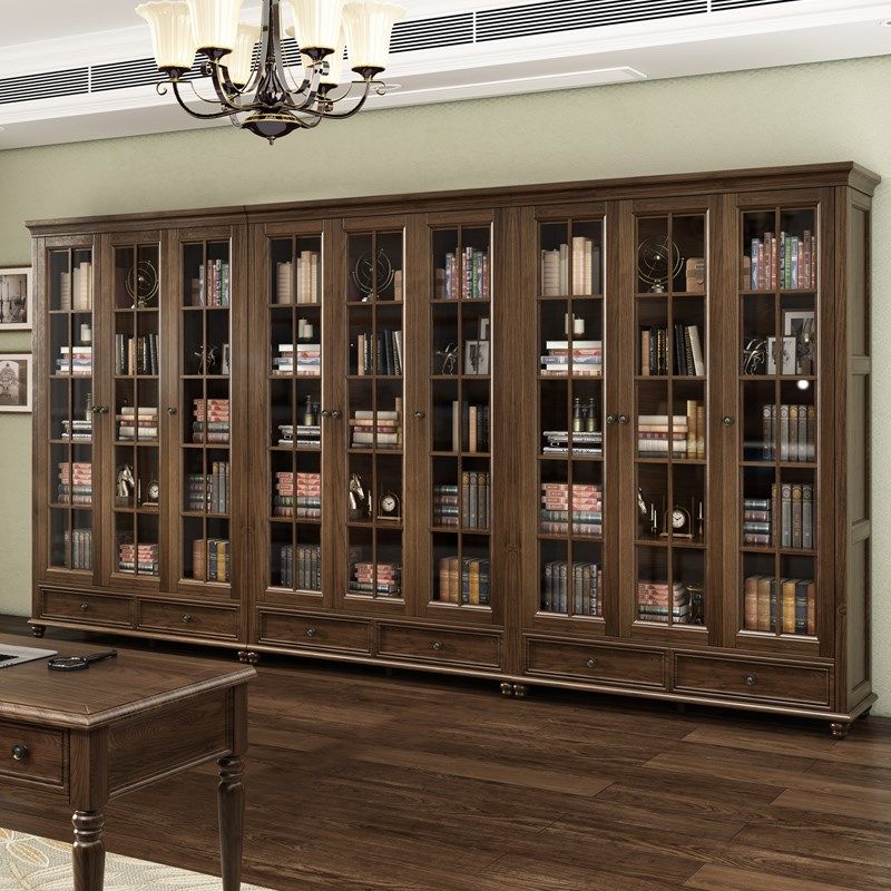 美式全实木整墙组合书柜自由拼接组合书房书橱阵列架手办置物展示