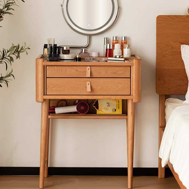 北欧实木梳妆台小型日式樱桃木卧室简约小户型迷你化妆桌