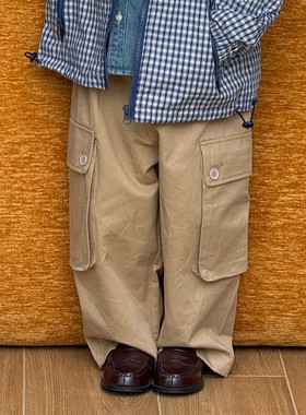 Pawn Tiger2025秋季新品儿童卡其复古工装裤柔软舒适休闲韩版长裤