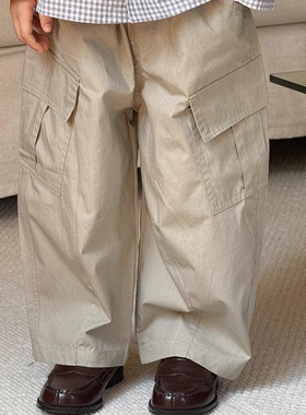 Pawn Tiger2025秋季新款儿童灰色宽松大口袋休闲长裤韩版工装裤