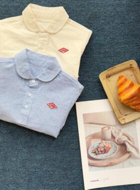 PAWN TIGER2025秋季新款男女童日系长袖衬衫蓝白色牛津纺刺绣衬衫