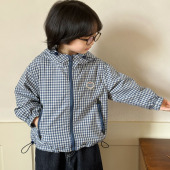 复古蓝白格纹纯棉夹克冲锋衣外套 美式 Pawn Tiger2026儿童春季