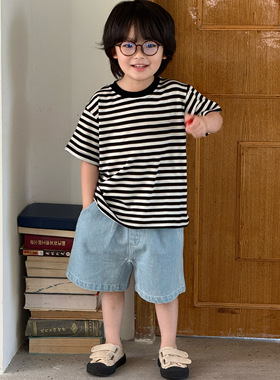 Pawn Tiger2025新款儿童夏日天丝浅蓝色牛仔短裤莱赛尔韩版休闲裤