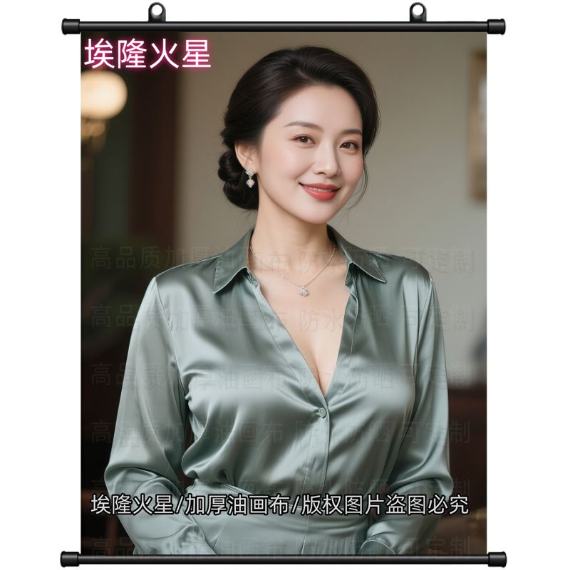 新款东方自信美女卷轴画家庭室内