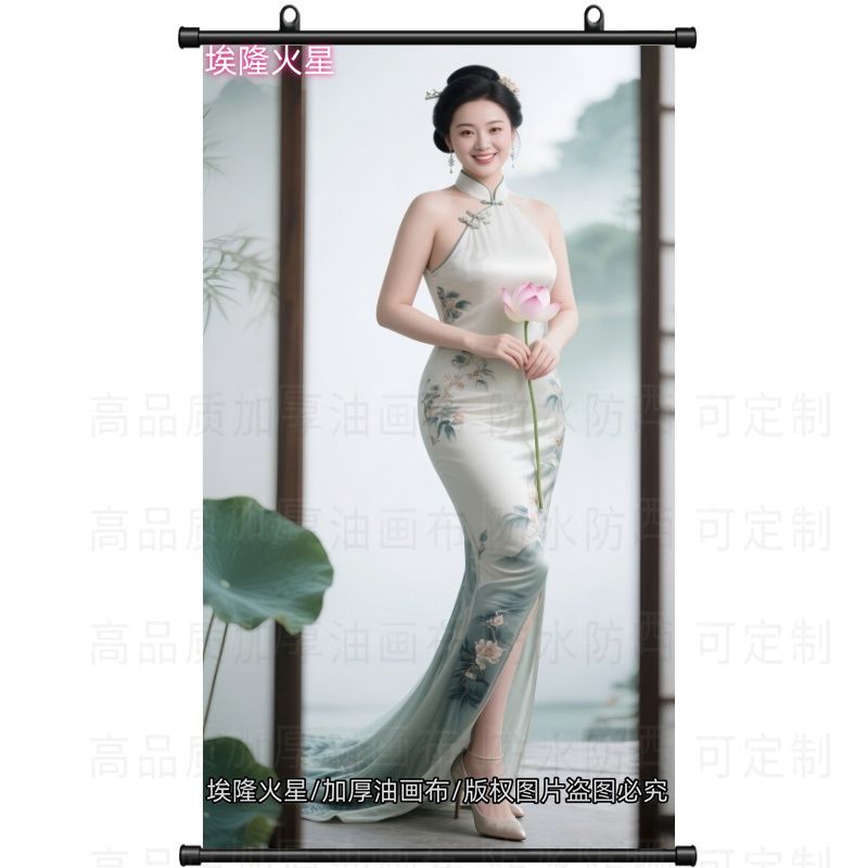 新款旗袍小姐姐挂画挂墙房间墙上