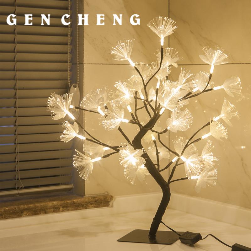 欧规插电48LED灯 黑色光纤花树灯 树枝盆栽小夜灯家居装饰摆件