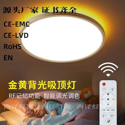 金黄光吸顶灯温馨浪漫房间卧室圆形简约现代客厅灯LED超薄吸顶灯