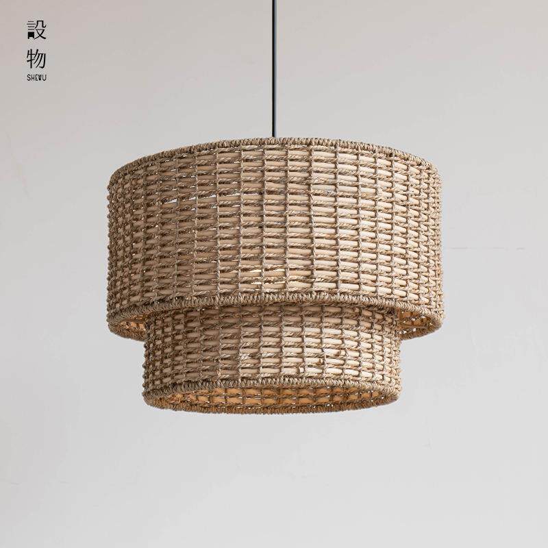侘寂风民宿酒店吊灯新中式复古餐厅卧室客厅日式设计师藤竹编手工