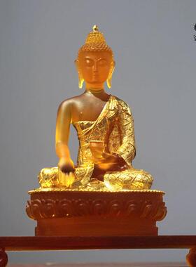 琉璃释迦牟尼贴金佛像摆件保平安居家客厅佛堂桌面供奉摆放礼佛