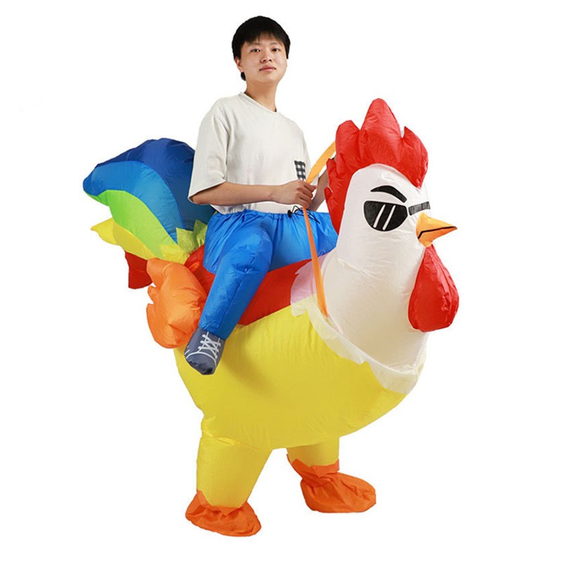 戴眼镜cos卡通骑行人偶服饰演出派对道具节日表演彩色公鸡充气服