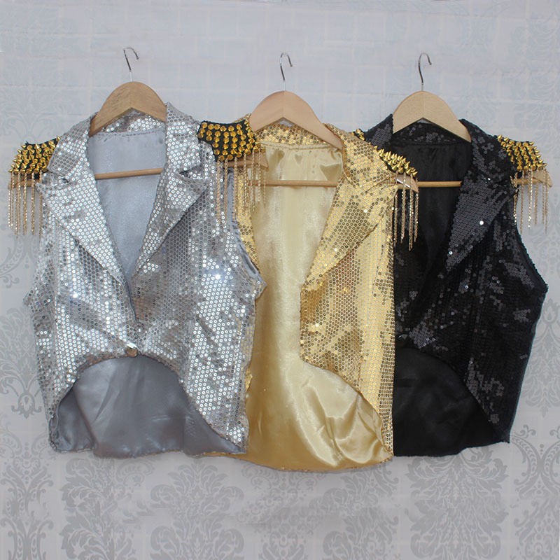 2026新款女歌手演出服jazz亮片铆钉流苏马甲小西装燕尾服亮片外套