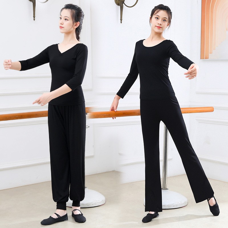 春季新款微喇裤灯笼裤套装女莫代尔舞蹈服套装高腰显瘦舞蹈服装