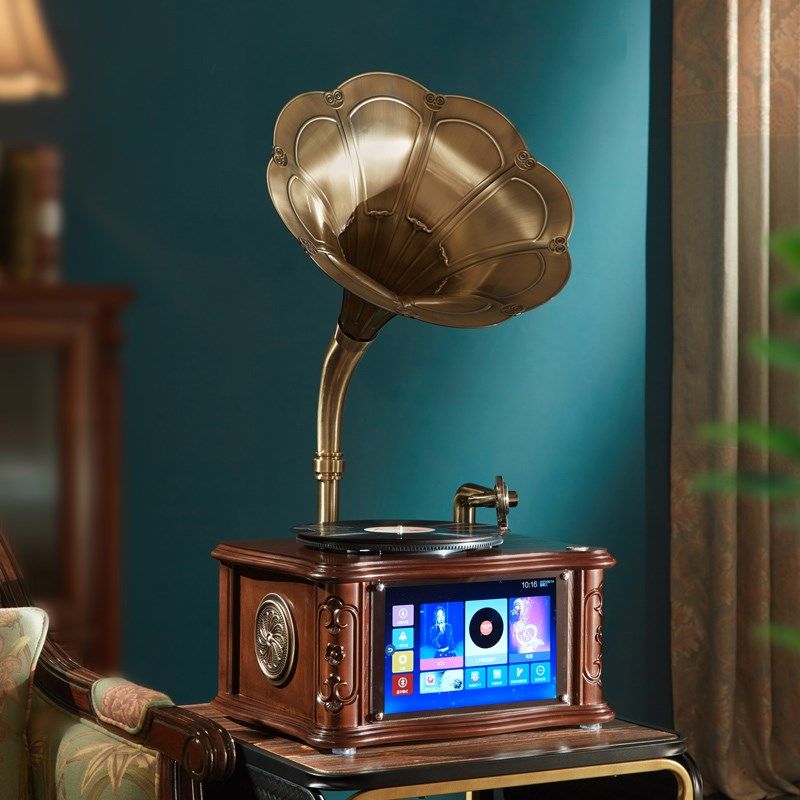 欧蒂诺欧式显示屏歌智能老式复古黑胶唱片留声机电唱机音响